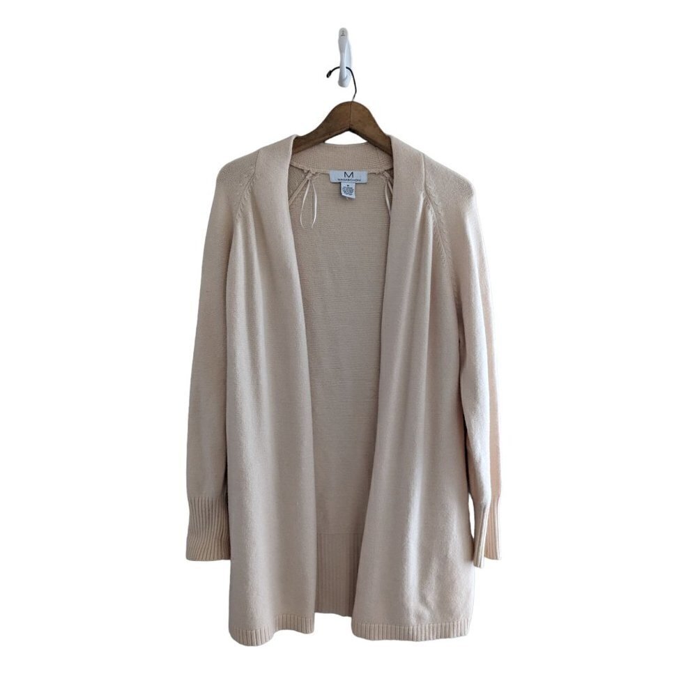 NWOT M by Magaschoni Cream Open Front Long Line Cardigan